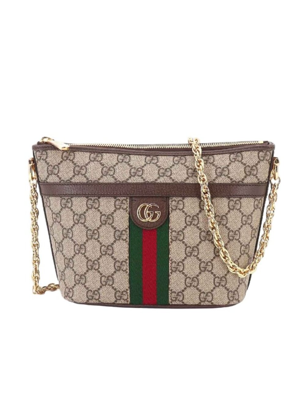 Gucci Ophidia Chain Shoulder Bag GG Supreme Canvas Leather Beige Brown